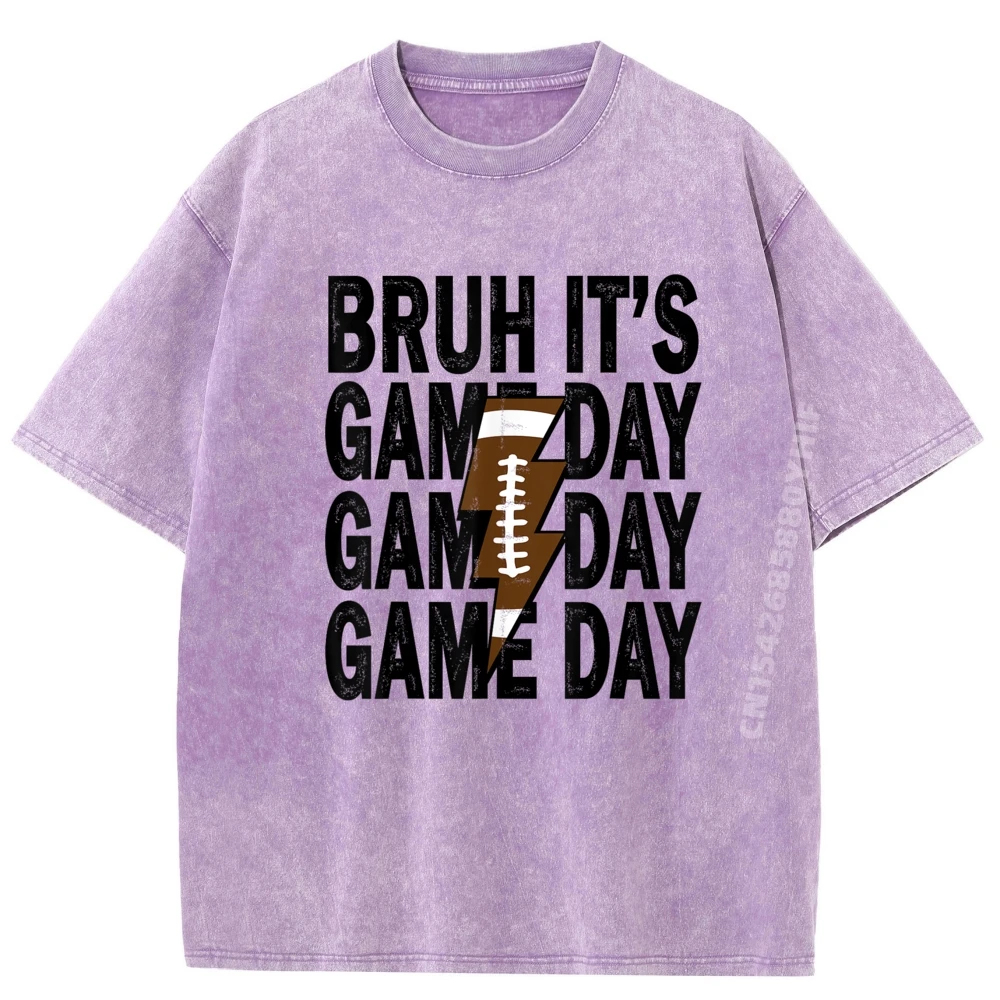 

Funny Football Boys Kids Bruh It's Game Day Football Blank T Shirt 100% Cotton Classic Streetwear Washed Tshirts