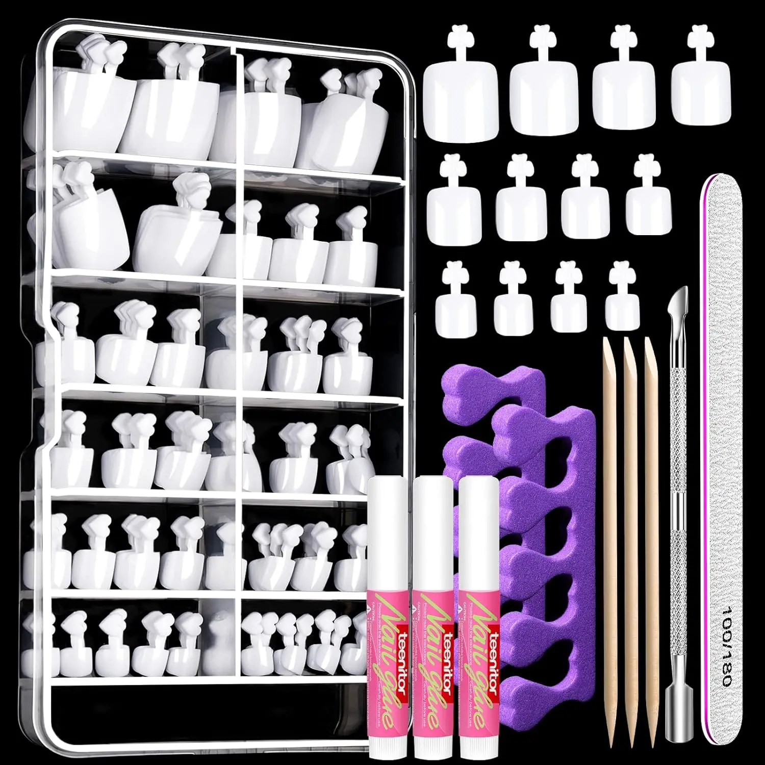 

White Press on Toenails for Women with Nail Glue, 120pcs Acrylic Toe Nail Tips Square, Fake Toenails for Missing Toenail