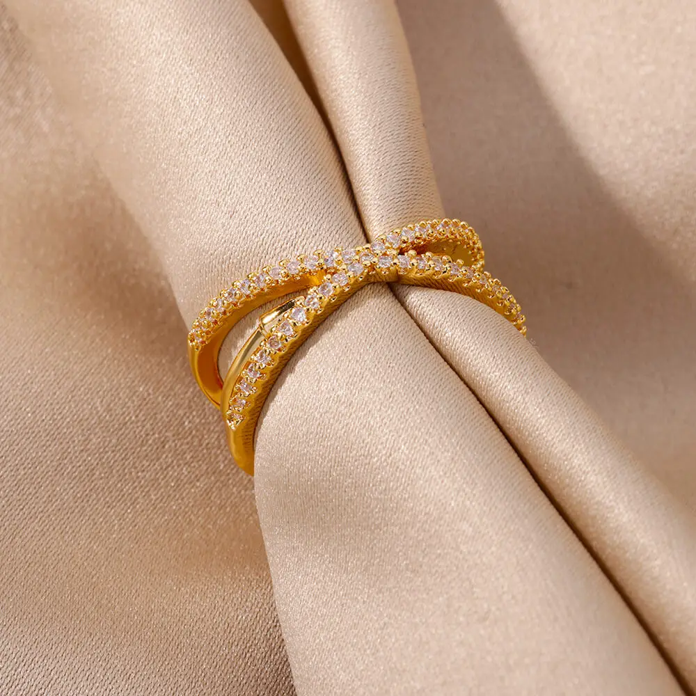 Cross Rings for Women Stainless Steel Gold Plated Finger Ring 2023 Trend Zirconia Wedding Aesthetic Jewelry anillos mujer
