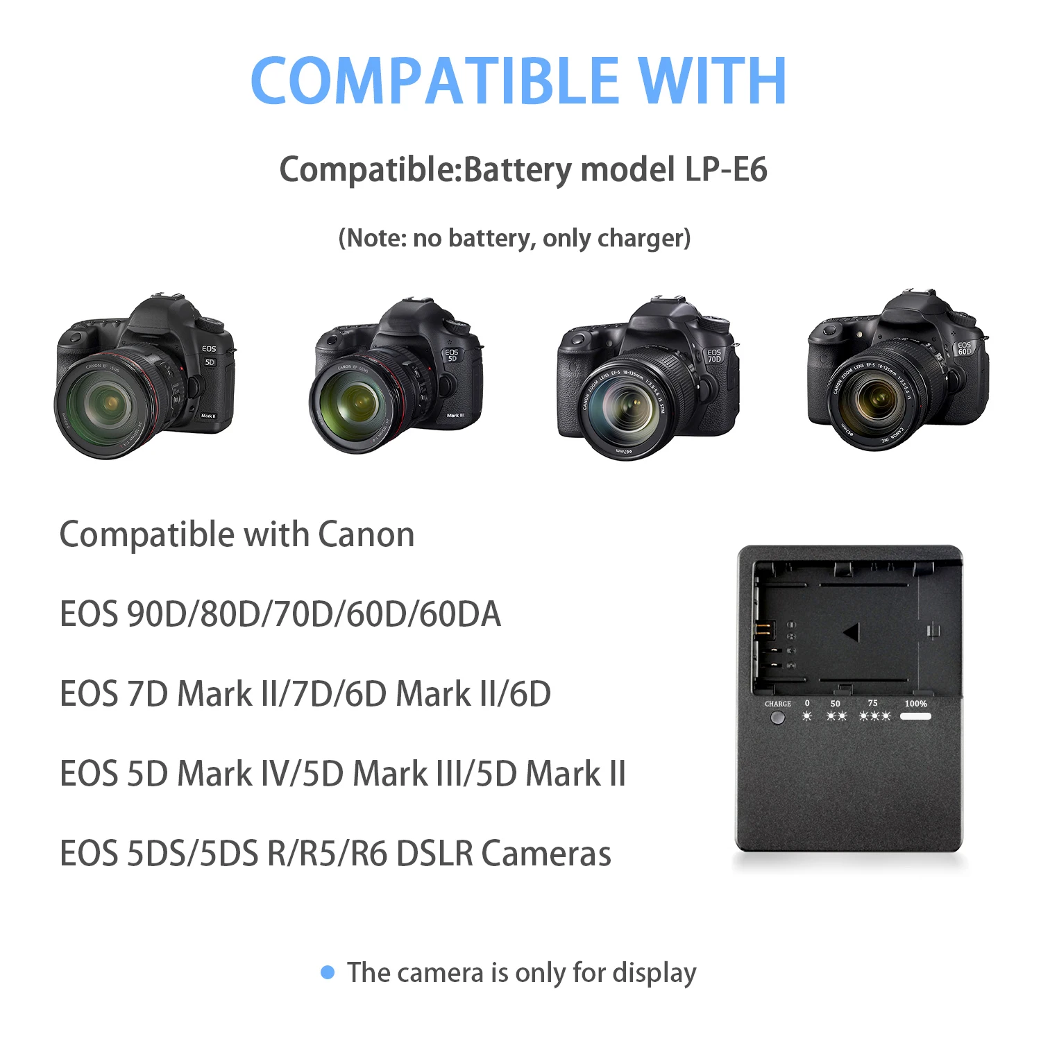 LP-E6 LP-E6N LC-E6 Charger Suitable for Canon: Compatible with LP-E6NH LC-E6E Battery EOS R Ra R5 C R6 R7 DSLR 60D 60DA 70D 80D view 3