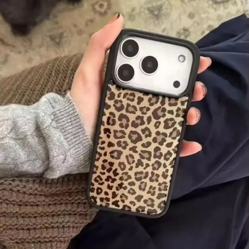 Ins Full Screen Leopard Print Black Border Drip Glue Phone Case For Samsung Galaxy S 23 24 25 26 FE ULTRA EDGE PLUS Y2K Cover