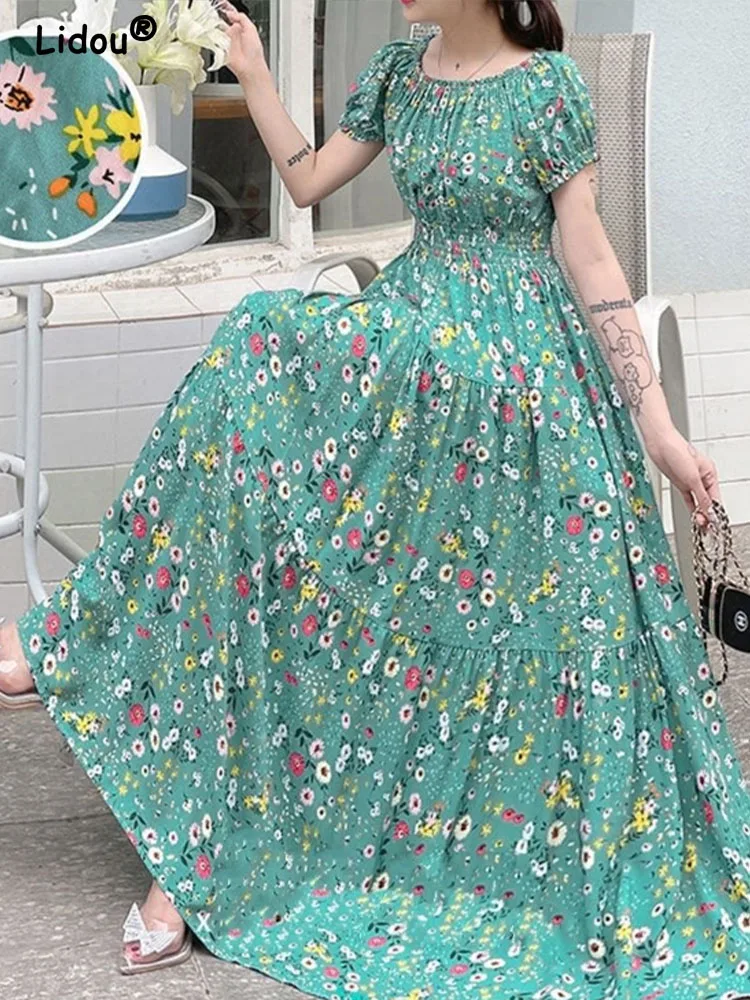 Women's Floral Print Ankle Skirts, Elegant Fashion, Office Lady, Chic, Vintage, Sundress, Summer, New, 2024