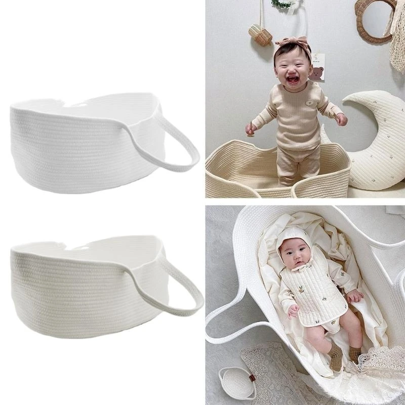 J15U Portable Baby Moses Basket for Carrier Cotton Rope Woven Crib Newborn Sleeping Bed Cradle Bassinet Nursery Decoration