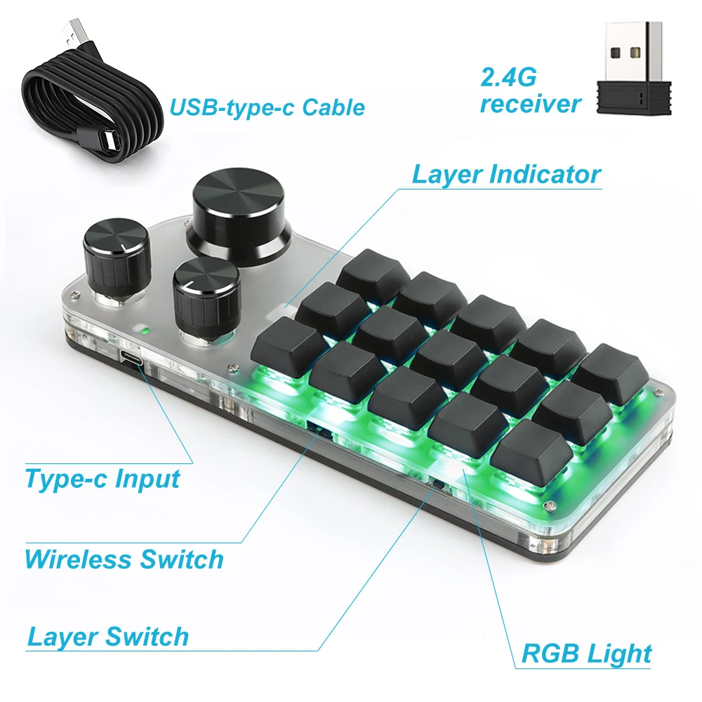 기계식 키보드 Bluetooth 5.0 게임용 키보드 RGB 15/12/6 게임용 Photoshop 용 사용자 정의 키패드 핫스왑 매크로 패드 손잡이 키보드