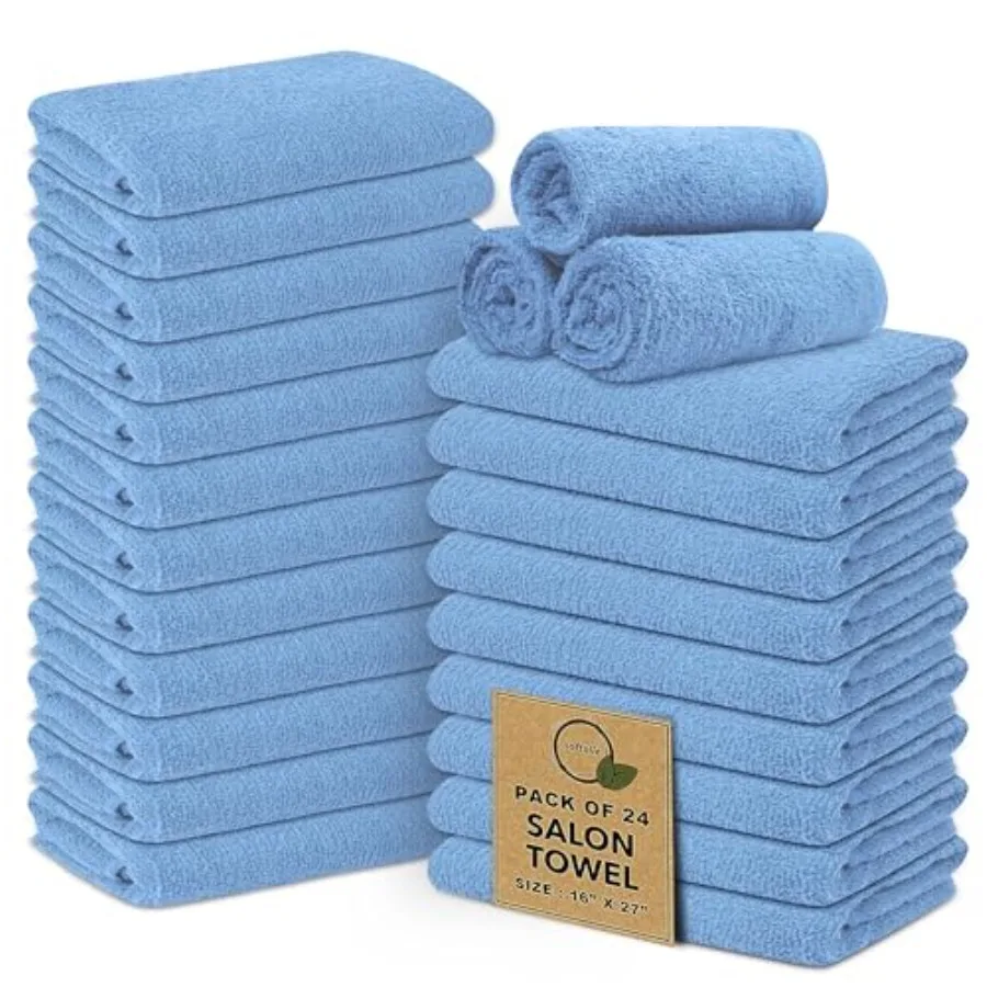 

Salon Towels Pack of 24 16"x27" 100% Cotton Ring Spun (Not Bleach Proof) Ultra Soft, Highly Absorbent Hand Towels Bulk for Spa,