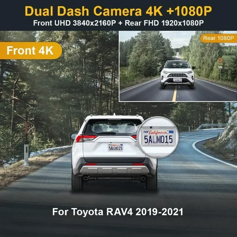 Front 4K and Rear 1080P Dash Cam Adapts for RAV4 2019-2021 & RAV4 Prime