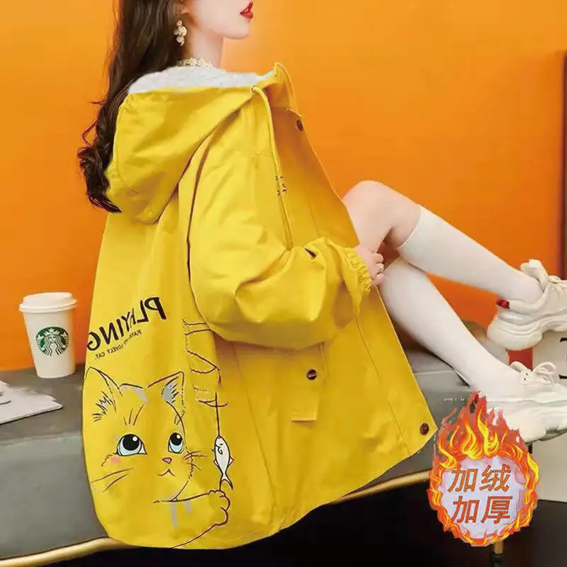 

Hot 2025 Autumn Winter New Fashion Comfort Warm Thick Tops Hellokitty Casual Versatile Lazy Style Loose Hooded Sweatshirt Jacket