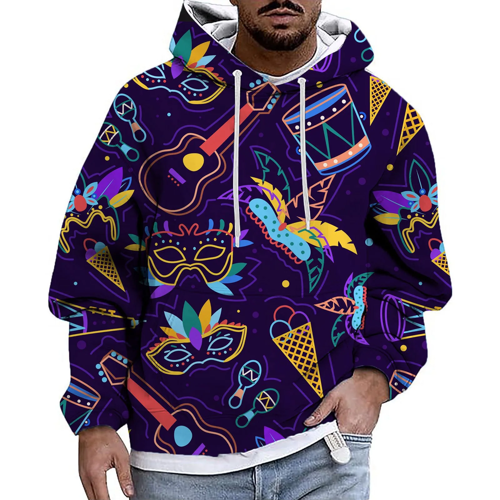 

Men'S Carnival Leisure Style Cool Carnival Print Pullover Hooded Long Sleeve Hoodie Tracksuits Long Sleeve Drawstring Coats