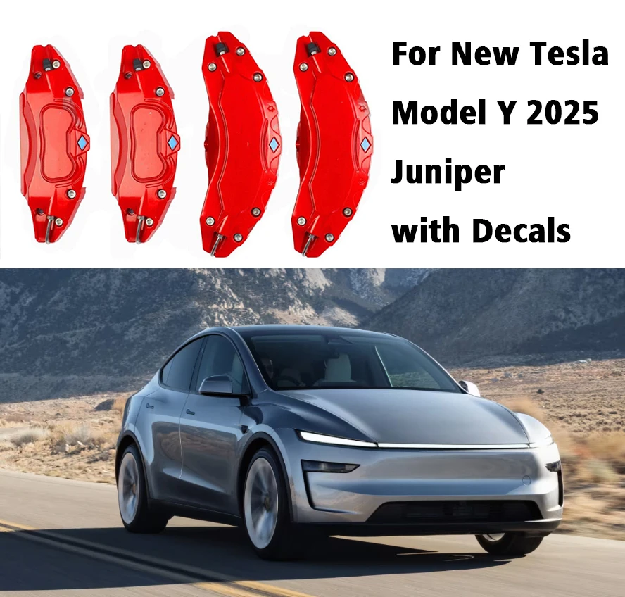 

Для Tesla Model Y Juniper 2025-2026 (задний или полный привод) — накладки на тормозные суппорты, 4 шт./компл. с наклейками