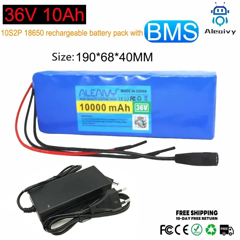 

Aleaivy 36V 10Ah 10S2P 18650 rechargeable battery pack with BMS, suitable for electric walking tool Kick pedal PCB, 18650 batter
