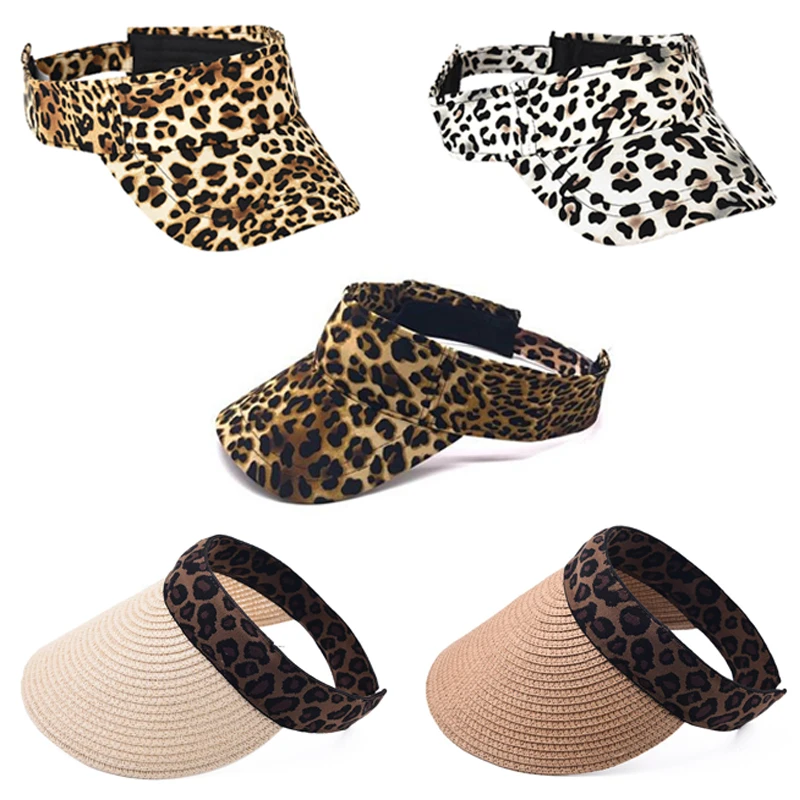 Leopard Print Empty Top Hat Low Profile Cotton Baseball Cap Adjustable for Outdoor Summer Empty Top Leopard for Sun Visor Hat