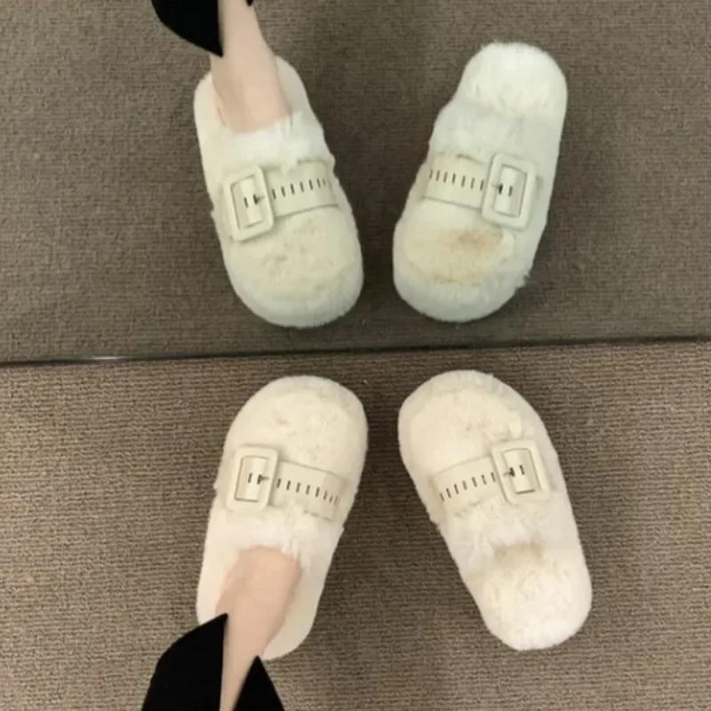 Fashion plush slippers women's thick bottom 2024 fall and winter outside wear senior indoor home padded head cotton shoes