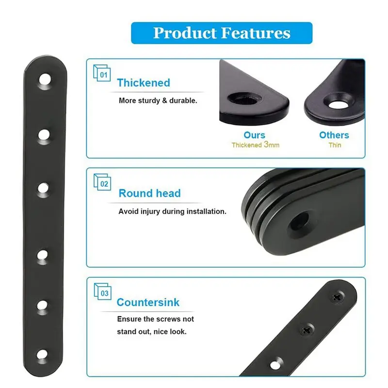Y51A-16 PCS Flat Straight Bracket Stainless Steel Mending Plate For Wood Metal Repair Joining Bracket For Furniture Wooden