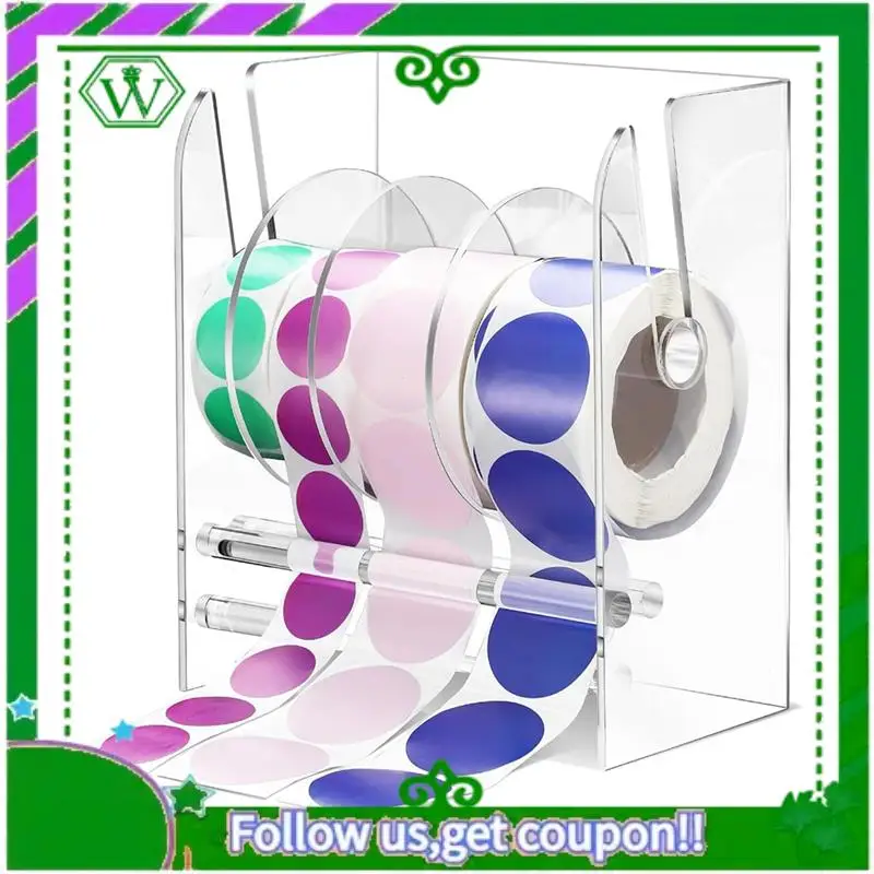 Reliable-Adjustable Label Dispenser Acrylic Sticker Roll Dispenser Sticker Roll Holder Clear Label Holders Sticker Holder 4 Disk