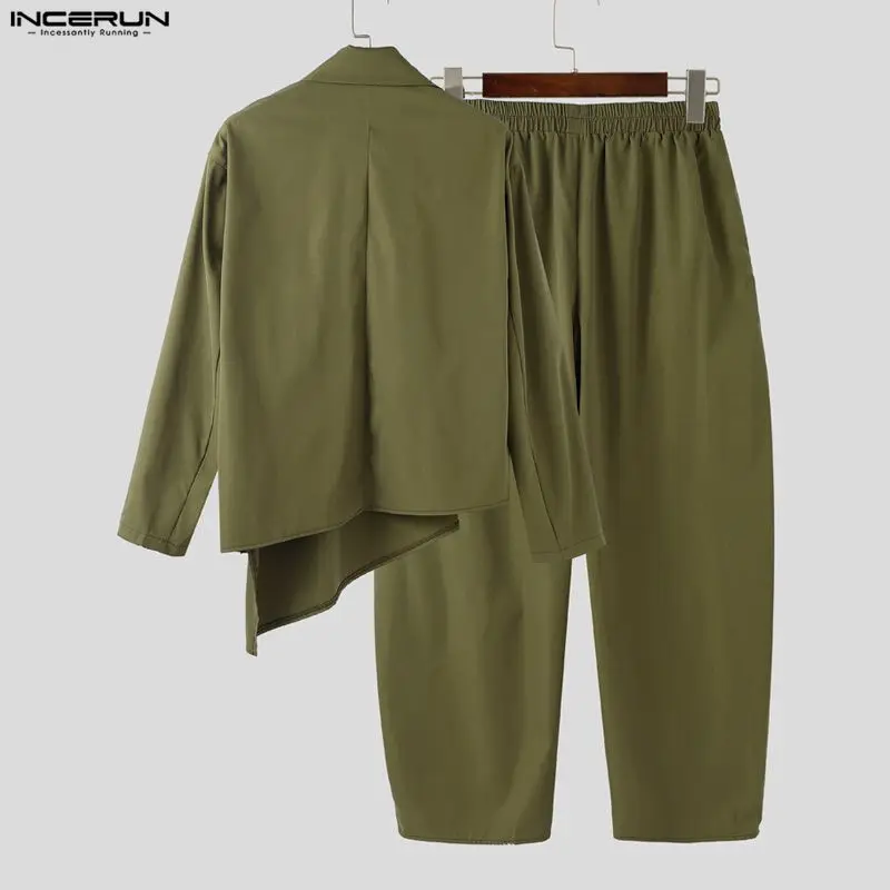 INCERUN الرجال مجموعات بلون التلبيب كم طويل السترة والسراويل قطعتين مجموعات الشارع الشهير فضفاض موضة الرجال الدعاوى غير رسمية S-5XL