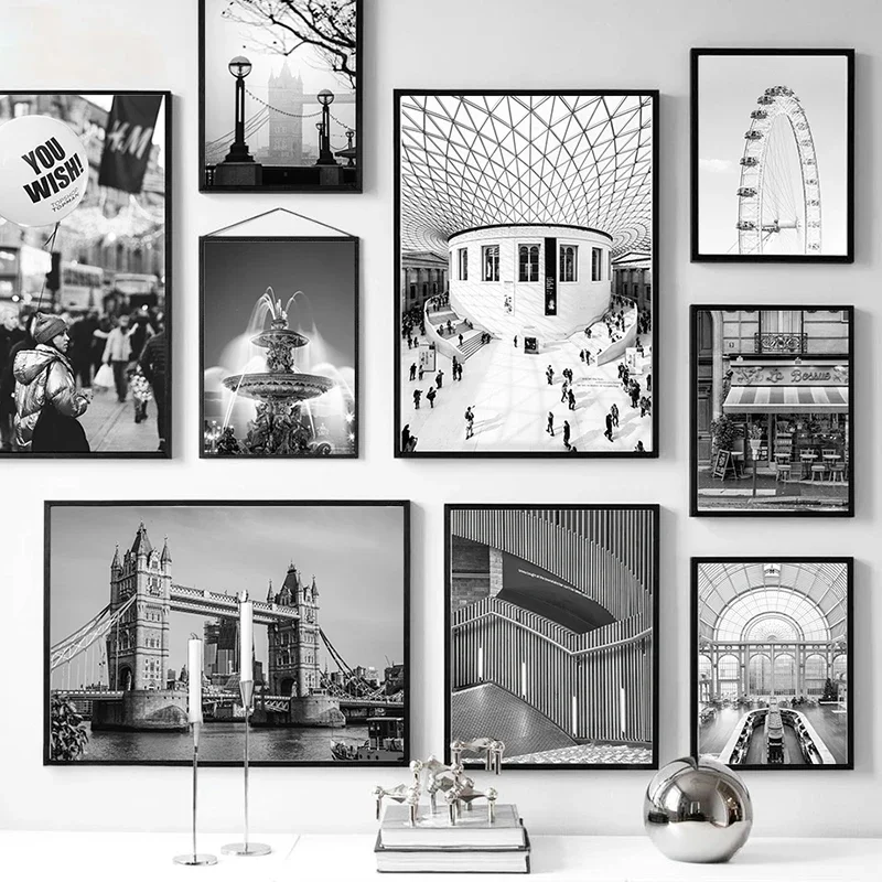 Frameless Canvas Painting Modern Black And White Romantic Europe France German Cities Landscape Photograph Printed Poster Wall A