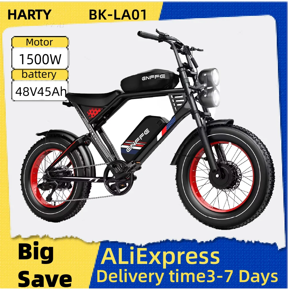 

HARTY BK-LA01 20 inches fat tire E-Mountain bike Adult electric bike 1500W Motor City ebike dual Battery: 48v22.5Ah*2 Battery