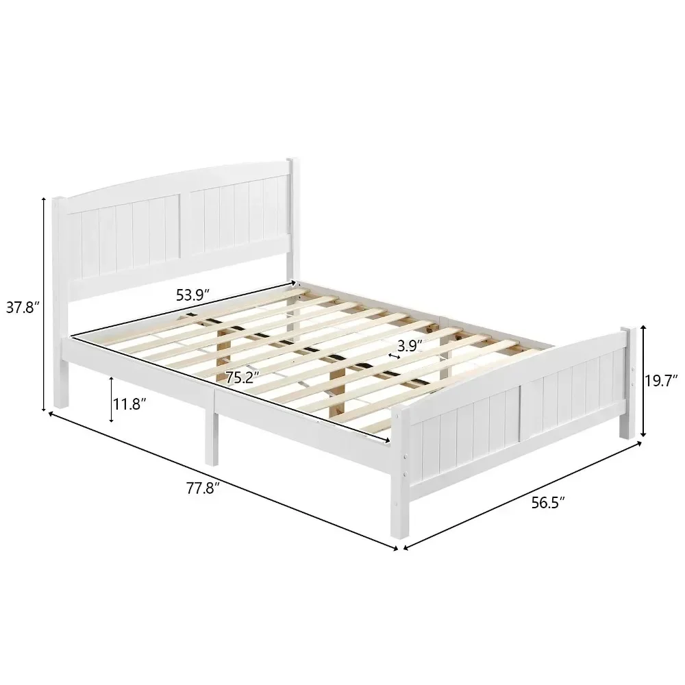

Modern Children Beds, Full Bed Frame, Solid Pine Wood Kids Twin Platform Bed Frame, Bedroom Full Beds with Headboard for Adults