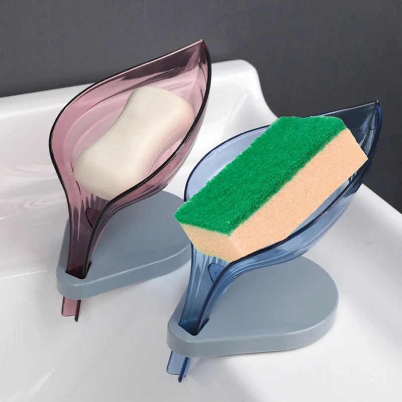 Leaf Shape Soap Holder Travel Soap Container Not Punched Self Draining Plastic Soap Dish Portable Soap Tray for Bathroom Shower