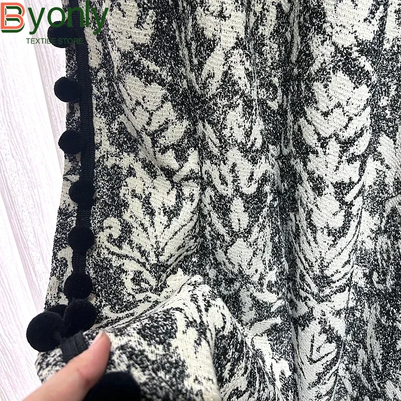 Vintage Fragrant Style Black and White Jacquard Thickened Chenille Blackout Curtains for Living Room Bedroom Balcony Customised