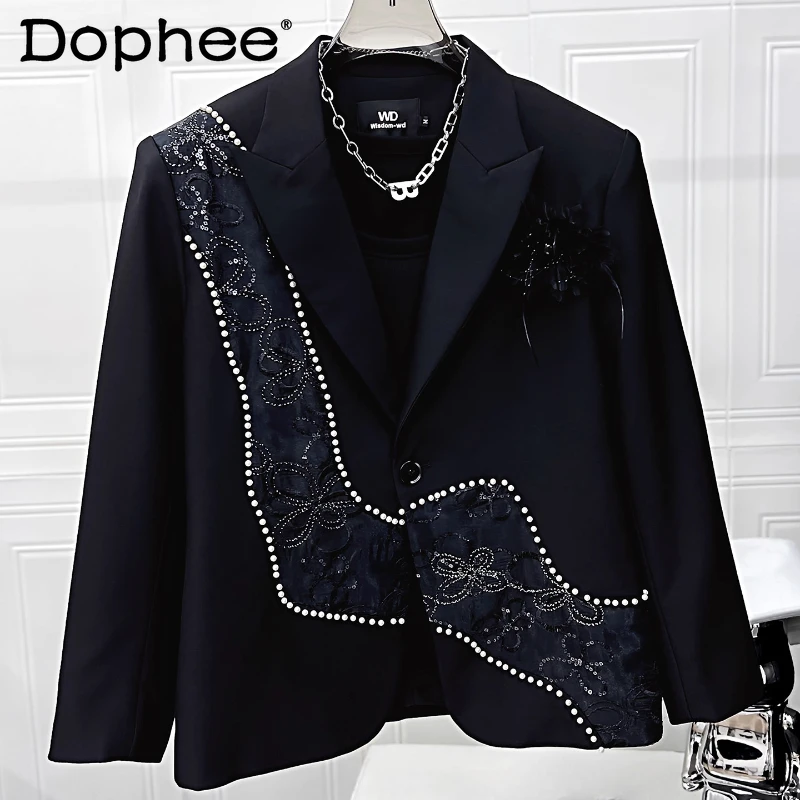 

Men's 2025 Autumn New Trendy Loose Tailored Coats Stylish Shoulder Pad Suit Jackets High-end Beaded Embroidery Blazers Jackets
