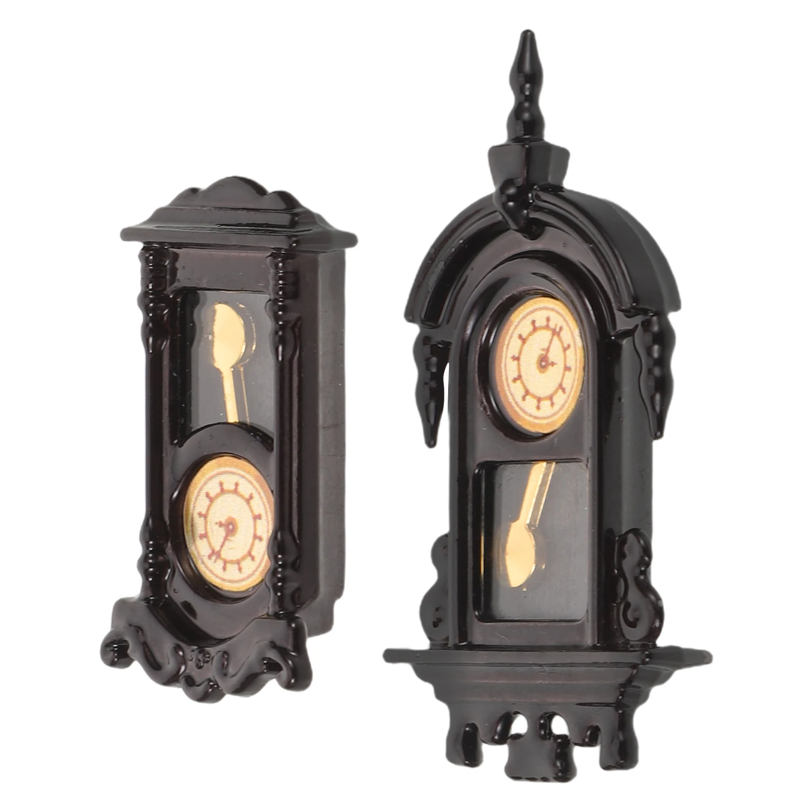 2-delige miniatuur wandklok poppenhuis accessoire slinger decoratie zwart slaapkamermeubilair