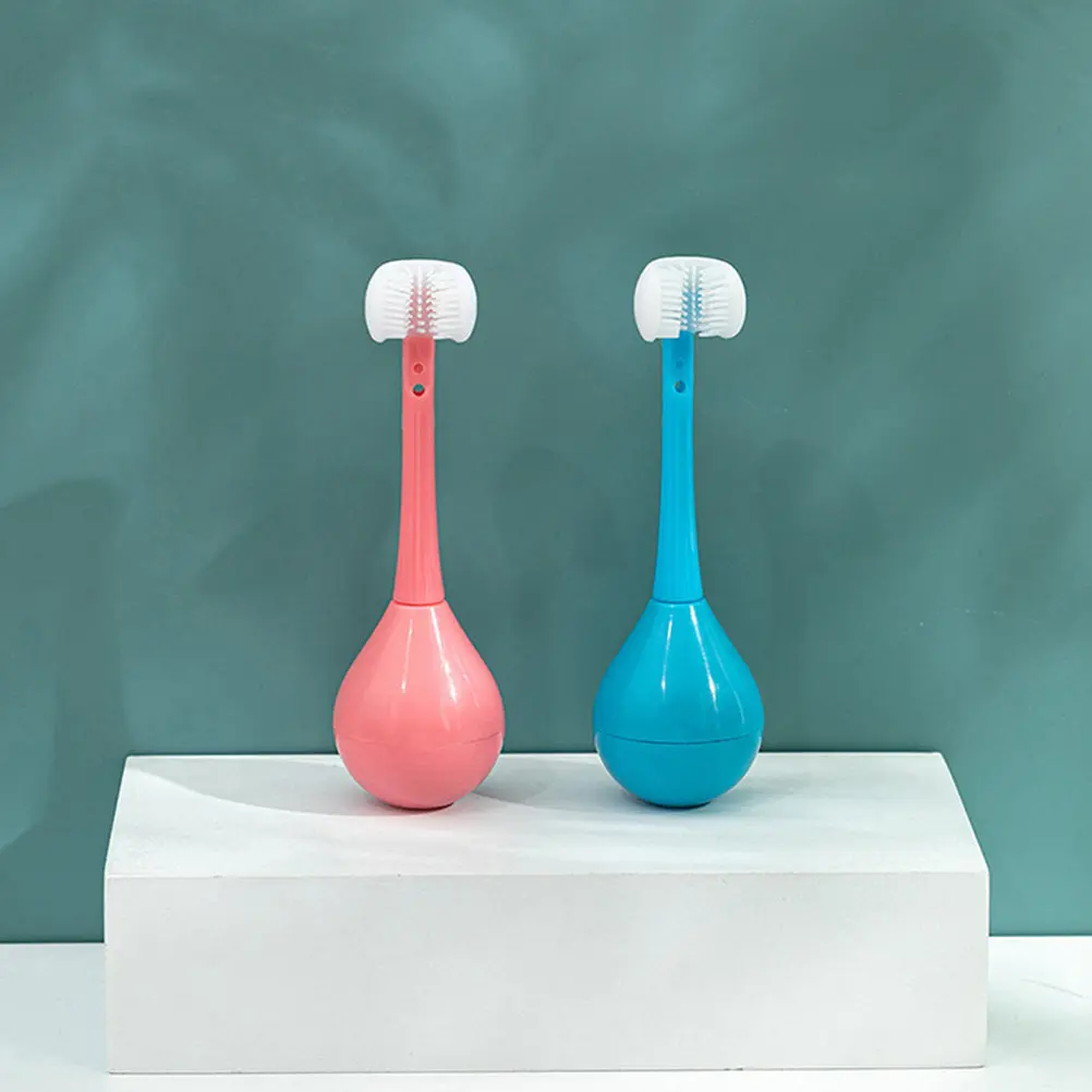 

2pcs Children Toothbrush Silicone Bristles Ergonomic Handle Tumbler Design Kids Teeth Cleaning Brush Cartoon Dental Tool