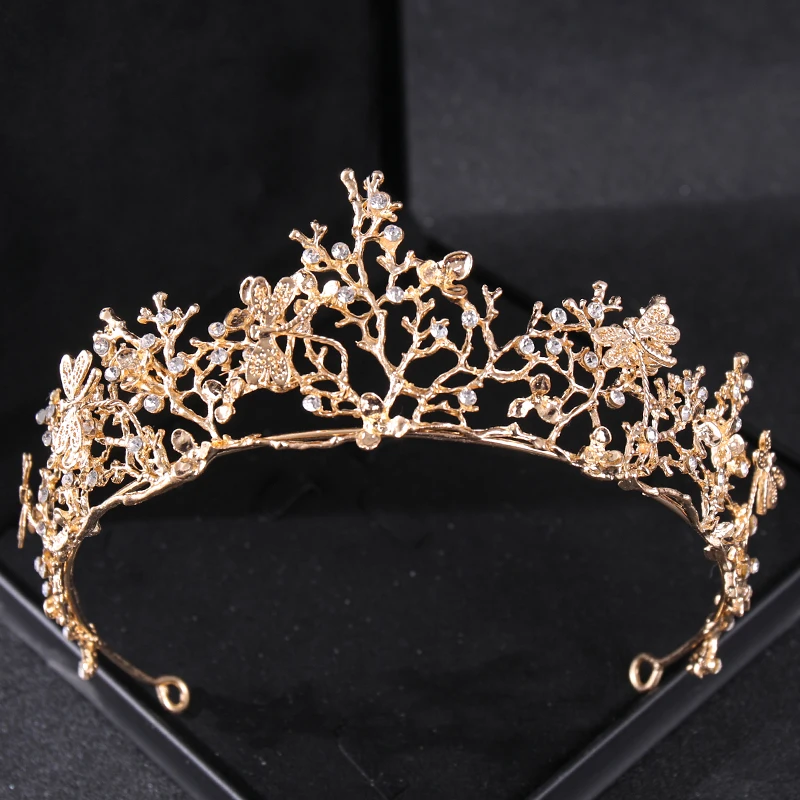 Baroque Vintage Crystal Crown Tiara Rhinestone Princess Butterfly Prom Crowns And Tiaras Bridal Wedding Hair Accessories Jewelry