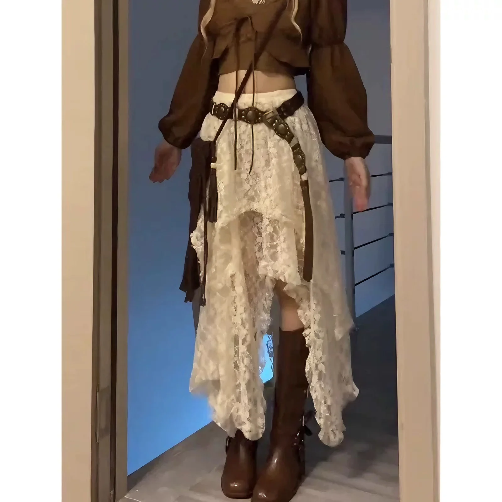 

Spicy Girl Irregular Mesh Half Skirt Women's Summer New Design Layered Apron Versatile Drapey Lace Skirt Commute Waist A-Line