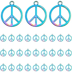 30Pcs Love Peace Sign Pendants Alloy Charms Peace Symbol Charms Rainbow Color Ring with Peace Sign Pendants Hippie Charms