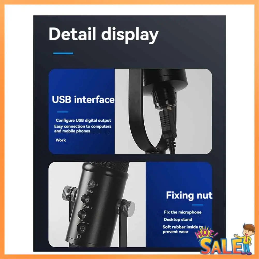 AB68 USB Microphone Professional Plug Play Studio Microphone With Stand For Gaming Online Chatting Videos Voice Streaming