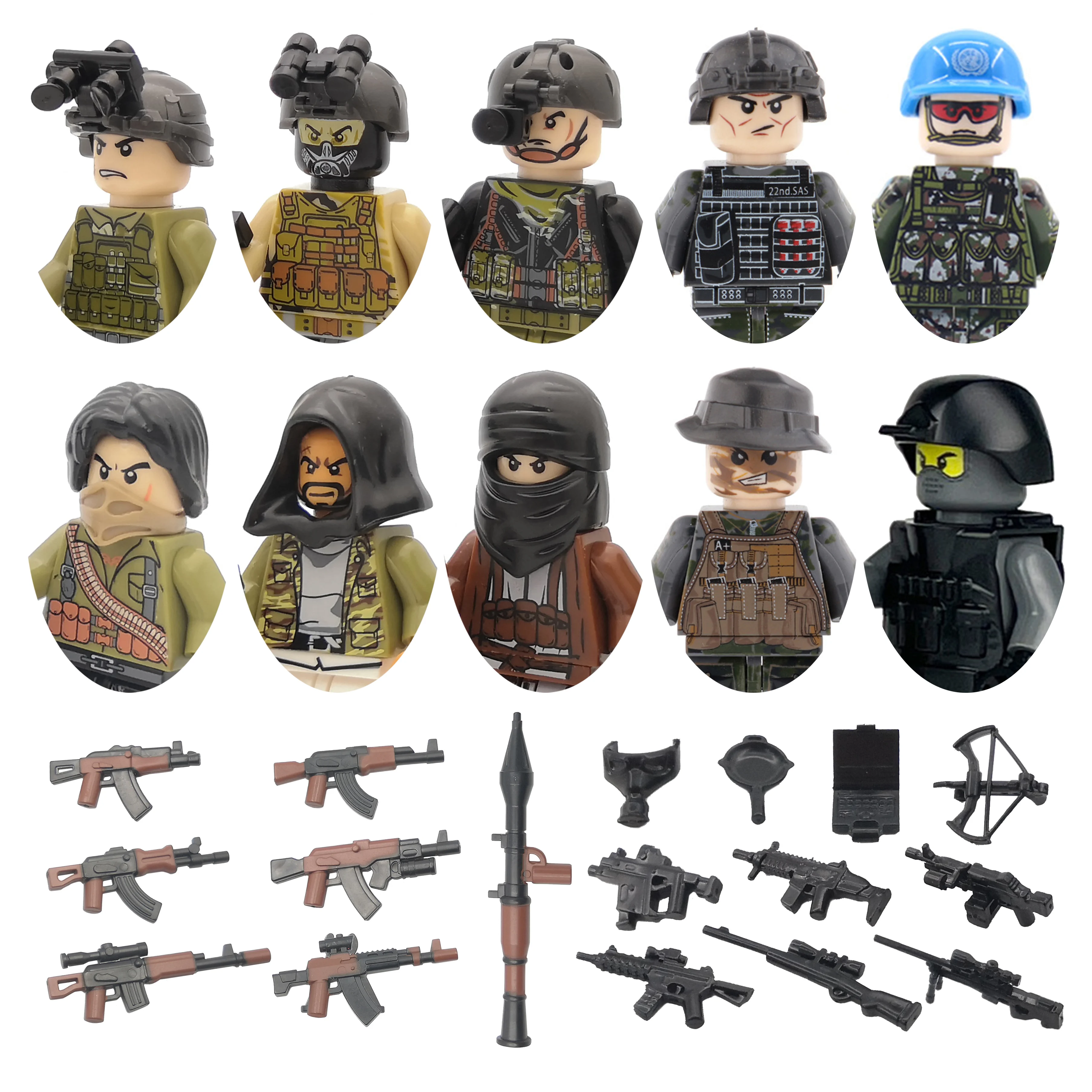 Military SWAT Guerrillas Marines Modern Warfare Soldier Weapon Gun Army Figures Playmobil Building Block Brick Gift Children Toy