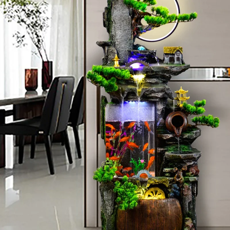 Floor Rockery Fountain Water Decoration Fengshui Wheel Humidifier TV Cabinet 1