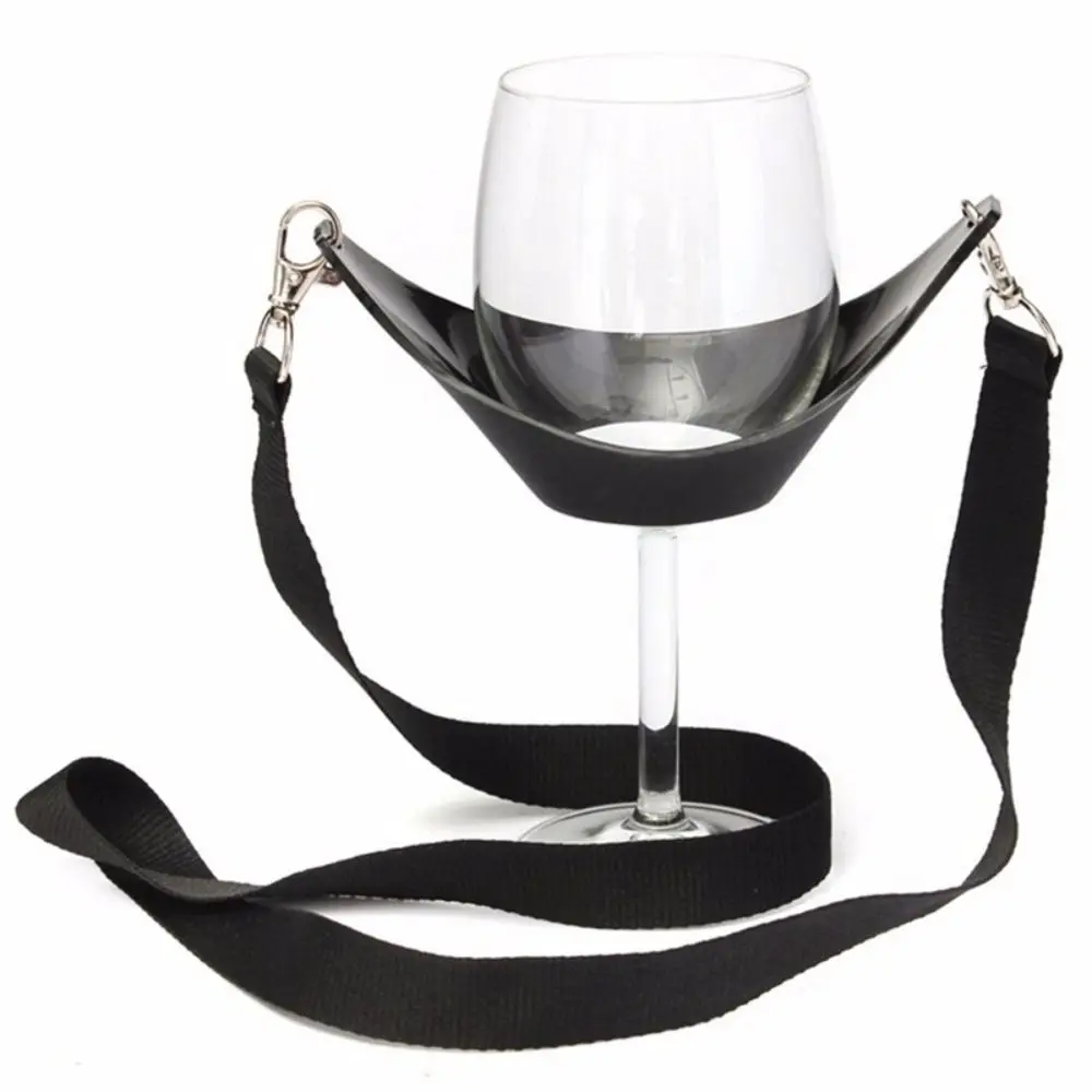 Portable Black Wine Glass Holder Strap Wine Sling Yoke Glass Holder Support Neck Strap for Birthday Cocktail Party Tools  Gift