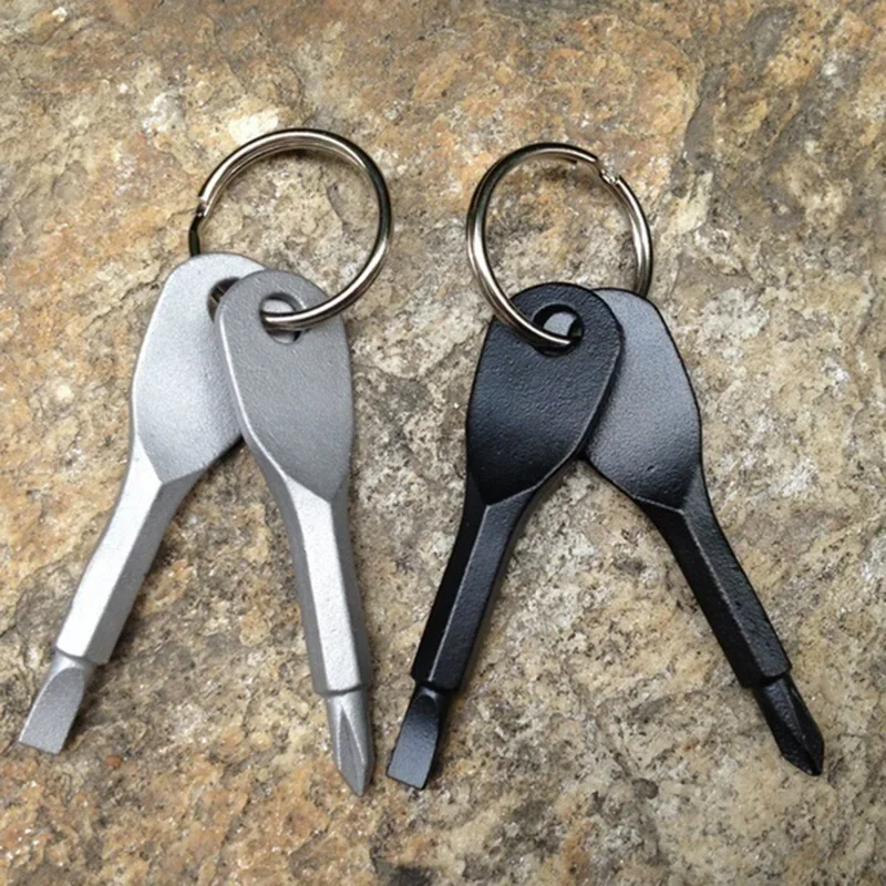 Hot Sale 2 Keys Stainless Keychain Pocket Tool Screwdriver Set EDC Outdoor Multifunction Fashion