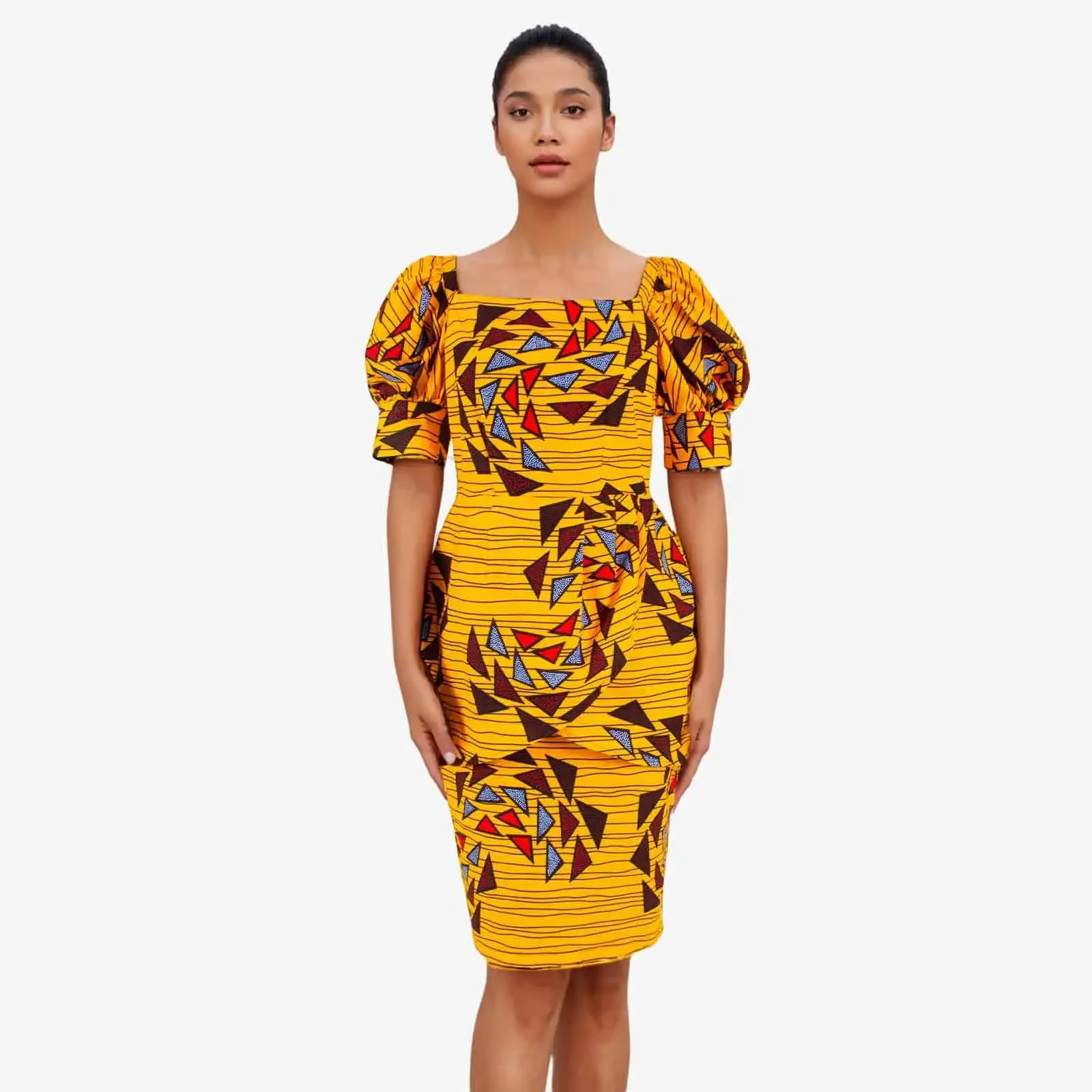 African Ankara Dresses for Women Dashiki Dress Bodycon Dress Print Wax Batik Short Sleeve Party Midi Dress for Lady S2025060