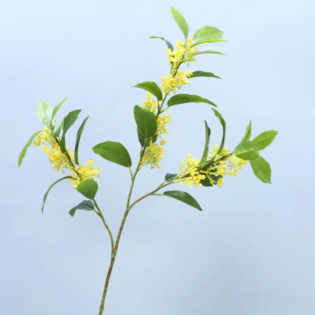 Artificial Tree Branch Osmanthus Fragrans Small Yellow Flower Green Leaf Realistic Non-withering No Watering Photo Props Home Of