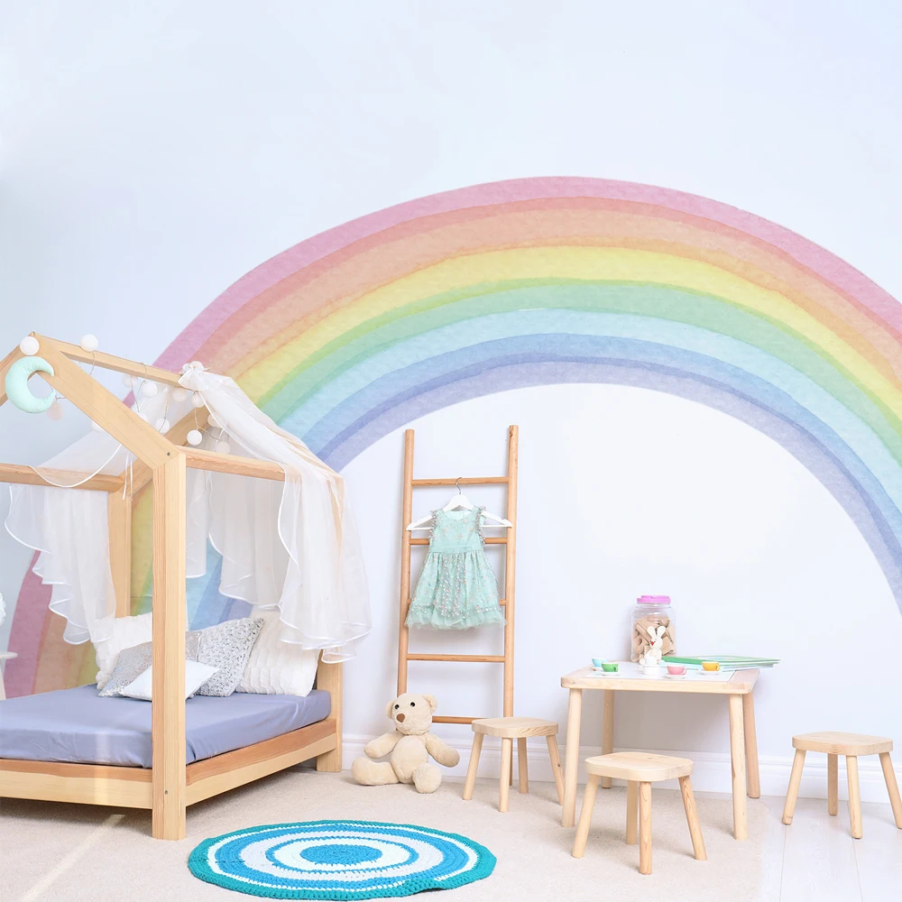 Large Rainbow Pastel Wall stickers Mural Nursery Kids Room Wall Decals Baby Shower Playroom Decorations Baby Boy Girl Gift