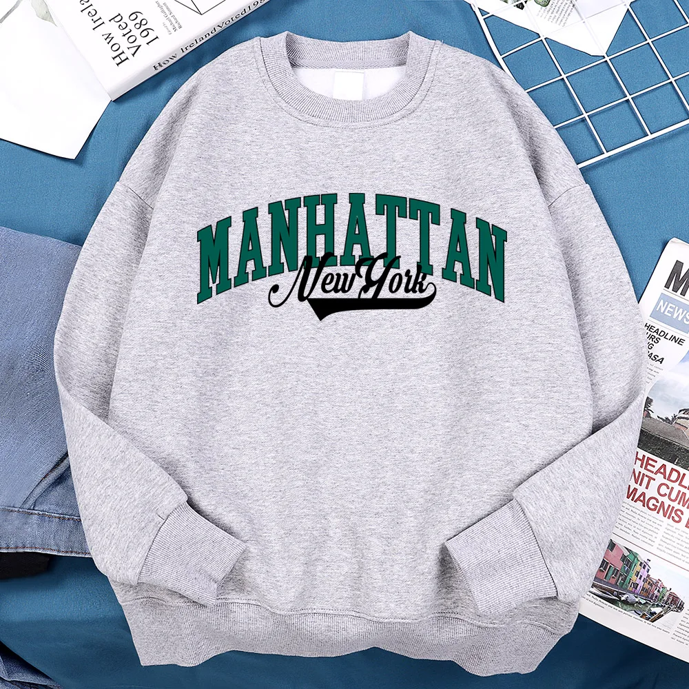 New York Manhattan Letter Sweatshirts Men Fur-liner Fleece Sweatshirt Minimalism Style Hoodie Flexible Comfort Hoodies Clothing