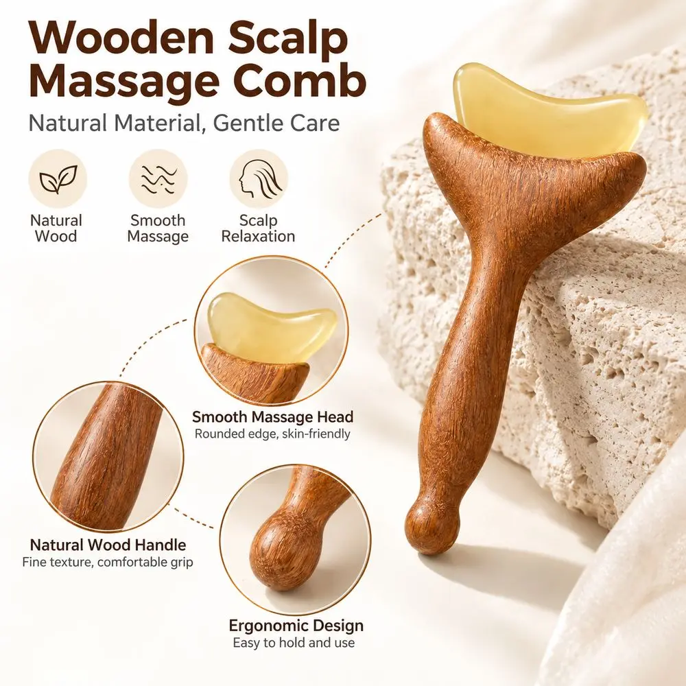 Wooden Handle Facial Massage Tool Smooth Rounded Edges Ergonomic Grip Face Scraping Tool Self Care Gift Gua Sha Board