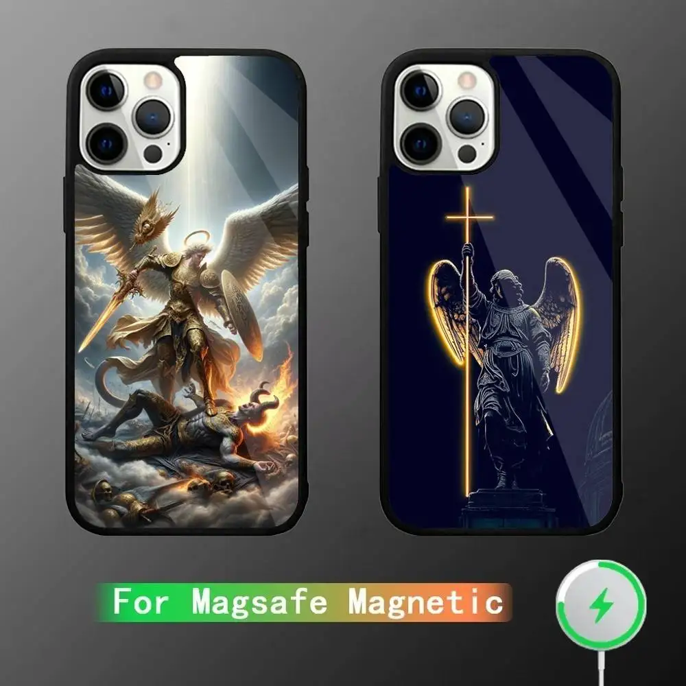 

Archangel Michael Cross Phone Case For iPhone 17,16,15,14,13,12,11,Pro,Max,Plus,Mini,SE4,E Magnetic Magsafe Wireless Charging