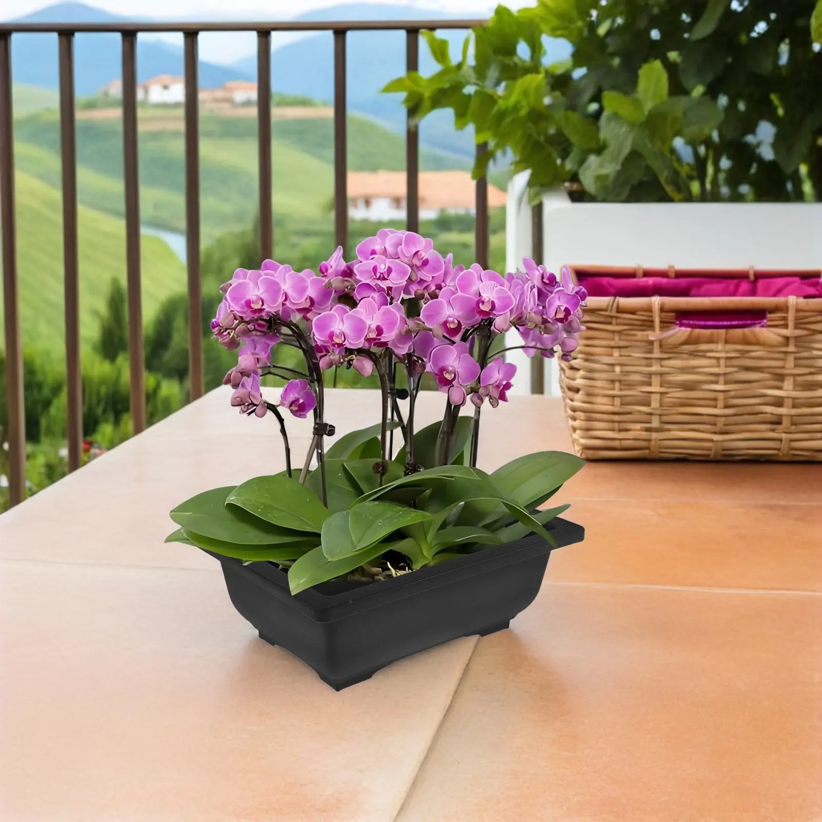 12Pcs Plastic Plastic Garden Flower Pot Container Rectangular Vintage Design Indoor Balcony Bonsai