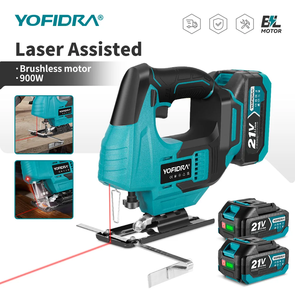 YOFIDRA 3800RPM Akku-Stichsäge mit Infrarot-Laser, kabelloses Multifunktions-Holzbearbeitungswerkzeug für Makita-Akkus