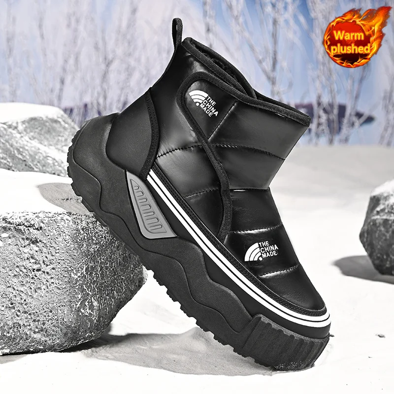 

Winter New Black Men's Platform Boots Warm Plushed Snow Boots Men Fashion Non-slip Outdoor Boots Men Ankle boots botas de nieve