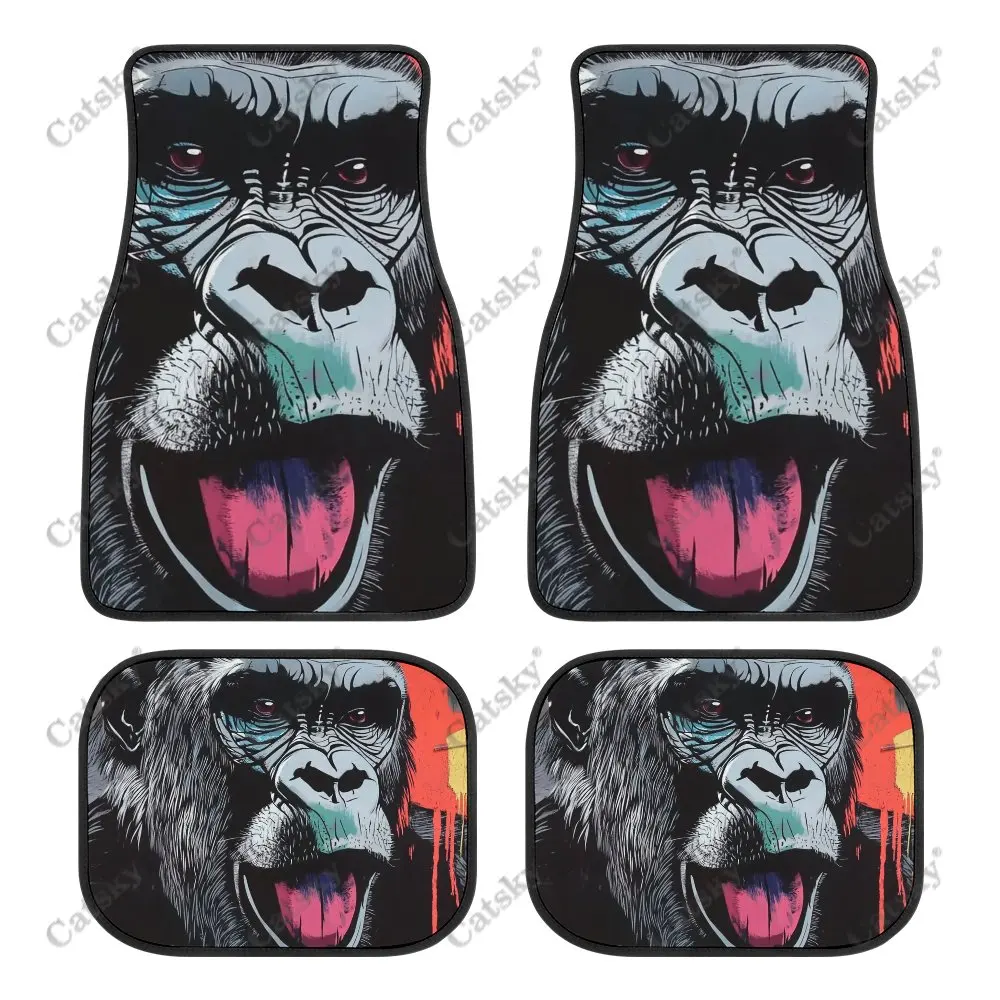 Gorilla with Mouth Open Car Floor Mats 4-piece Front Rear Carpet Stain-resistant Complete Set Suitable for SUV Truck Interior