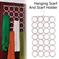 28 Holes Scarf Holder Foldable Tie Belt Hook Shawl Scarves Organizer Rattan Weave Hanger Wardrobe Storage Holder Display Rack