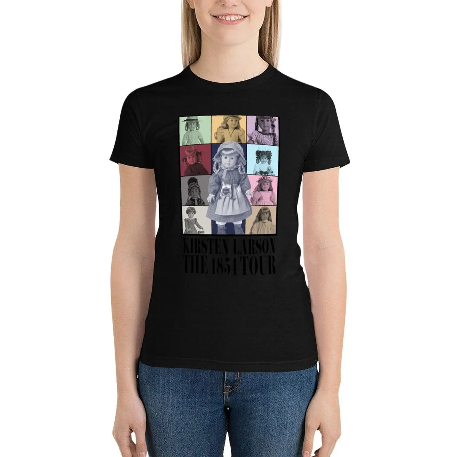 

The 1854 Tour - Kirsten Historical American Pioneer Girl Doll T-Shirt graphics summer top t shirt for Women