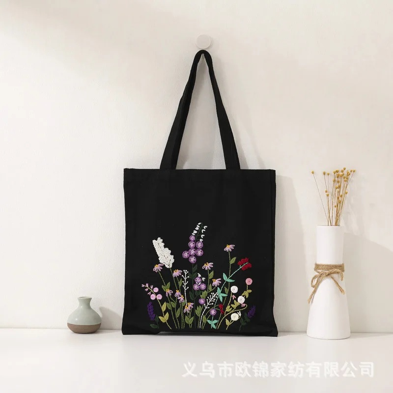 Embroidery Canvas Bag Embroidery DIY Student Bag One Shoulder Adult Handmade Beginner Material Bag Ribbon Embroidery