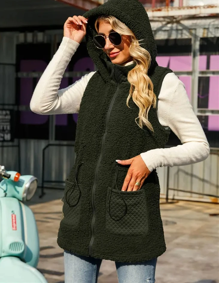 

Зимний женский плюшевый свитер, флисовый жилет из шерпа с капюшоном, пышный кардиган на молнии