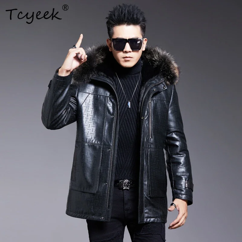 Tcyeek Genuine Leather Man Jackets Winter Clothes Warm Sheepskin Coats Warm Mens Fur Jacket Coat 2025 Raccoon Fur Collar